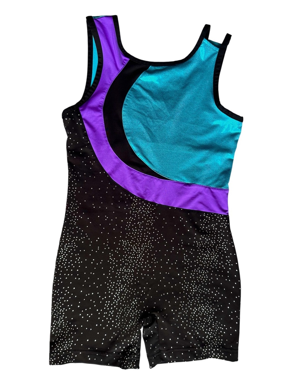 Danskin Now Gymnastics Leotard Girls Size 10/12 Black Purple Blue Sparkle